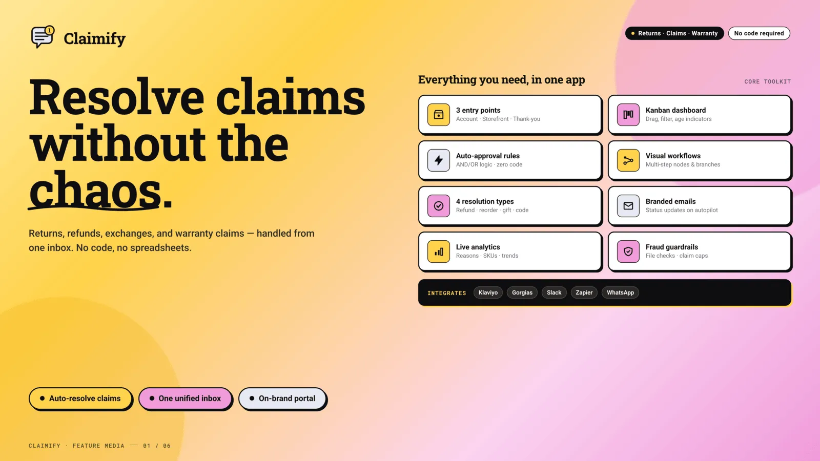 Customer claim portal next to the merchant claims dashboard